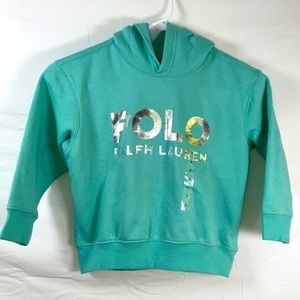 NWT Polo Ralph Lauren Youth Girl’s Hoodie Sweatshirt Green w/ Silver Logo Size 5